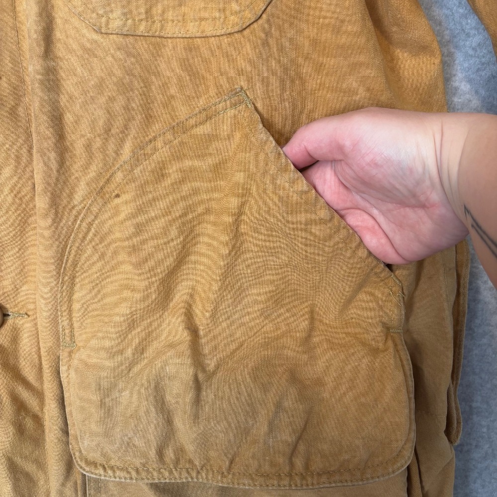 Vintage 70s Black Sheep Beige‎ Canvas Hunting Field Coat Large Distressed Jacket - Picture 4 of 16